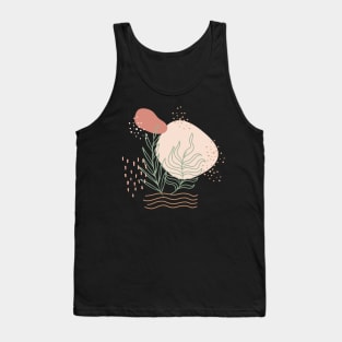 Abstract shapes dots lines and tropical plants leaves digital design illustration Tank Top